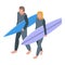 Family holiday surfing icon, isometric style