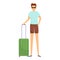 Family holidays travel bag icon, cartoon style