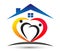 Family home, house logo, family union happy love heart shaped family care logo on white background