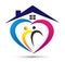 Family home logo in heart shaped house, family love, union, care concept logo on white background