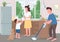 Family house cleanup flat color vector illustration