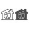 Family in house line and solid icon, family at home concept, parents and child sign on white background, safe family