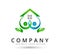 Family house logo, Love Union happy couple colorful home house in hands logo.