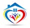 Family house logo/Love Union happy Heart shaped home house logo