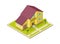 Family house. Rural home exterior with garage. Isolated isometric 3d cottage, building modelling vector illustration