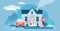 Family house vector illustration. Flat tiny modern property person concept.