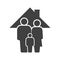 Family icon. Father, mother and son under the roof of the house. Vector on a white background.