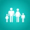 Family icon in white. Four people. Vector illustration