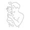 Family idyll, a loving father holds a little daughter in his arms. Linear minimalism style. Design suitable for icons