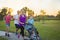 Family jogging and exercising outdoors together