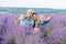 Family in lavender field