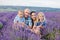 Family in lavender field