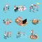 Family Leisure Activities Playing Isometric People Icon Set