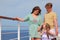 Family leisure with children at sea on yacht