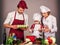 Family lifestyle. Father mother and son cooking together in Kitchen. Healthy food at home.