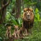 family of lion with a brown-maned adult lion generative AI