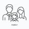 Family with little girl flat line icon. Vector outline illustration of parent. Black thin linear pictogram for wife