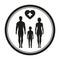 Family logo in a circle consisting of dad, mom and child used for family medicine practice