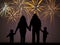 Family looking the fireworks pyrotechnic