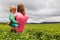 Family looking at tea plantation field