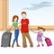 Family with luggage standing in airport