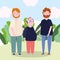 Family male parents with grandpa together cartoon character