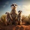 family of meerkats standing on their hind legs, their curious expressions portraying their vigilant nature by AI generated