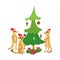 Family of meerkats wearing santa hats and Christmas tree.
