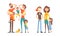 Family Members with Happy and Exhausted Parents Feeling Tired Vector Set