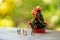 Family Miniature people standing on Christmas tree Celebrate Chr
