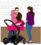 Family. Mom, Dad and Baby. Parents Walk With The Child, Dad Holds The Daughter In His Arms. Modern flat Vector Image Isolated on