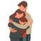 Family mom, dad and child stand embracing. Parents Day. Children Protection Day. Simple vector illustration