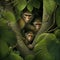 A family of monkeys climbing through a lush rainforest