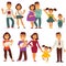 Family mother, father and children vector flat icons set