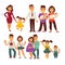 Family mother, father and children vector flat icons set