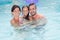 Family mother and father with daughter in vacation pool portrait