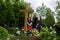 Family mourning at grave on cemetery