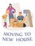 Family move concept poster in flat style vector illustration with lettering.