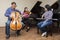 Family music trio. A young violinist and cellist play, the pianist accompanies them