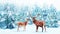 Family of noble deer in a snowy winter. Christmas artistic image.