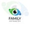 Family optometry logo, creative vector eye with humanoid hand in hand