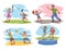 Family outdoor activity, sport and fun scene set