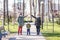 Family outdoor wearing masks