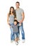 Family over White Background, Happy Parents with Child, Three