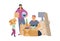 Family packing things for moving to new house, flat vector illustration isolated.