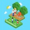 Family parenting people concept flat 3d isometric parents kids