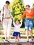 Family on a park staircase