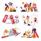 Family pastime isolated icons, outdoor activities, parents and children