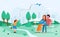 Family people in park vector illustration, cartoon flat happy pregnant mother and father spend time together with girl