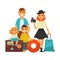 Family people travel vector flat icons woman, man and children vacation trip